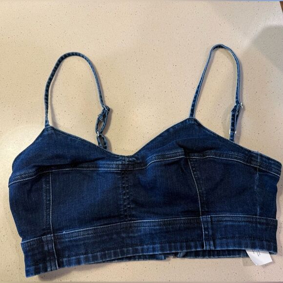 American Eagle Outfitters Dark Blue Denim Crop Zipper Back Top NWT - Picture 3 of 7